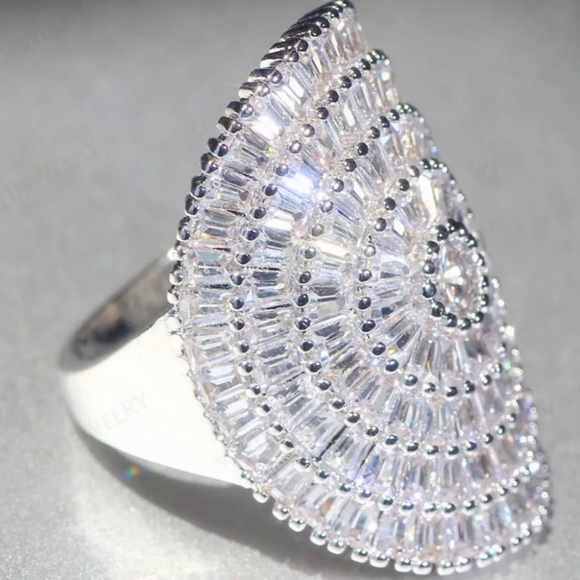 🍁🍂New 🎃21 CT 925 Silver Princess Cut Diamonds Ring - Picture 3 of 6